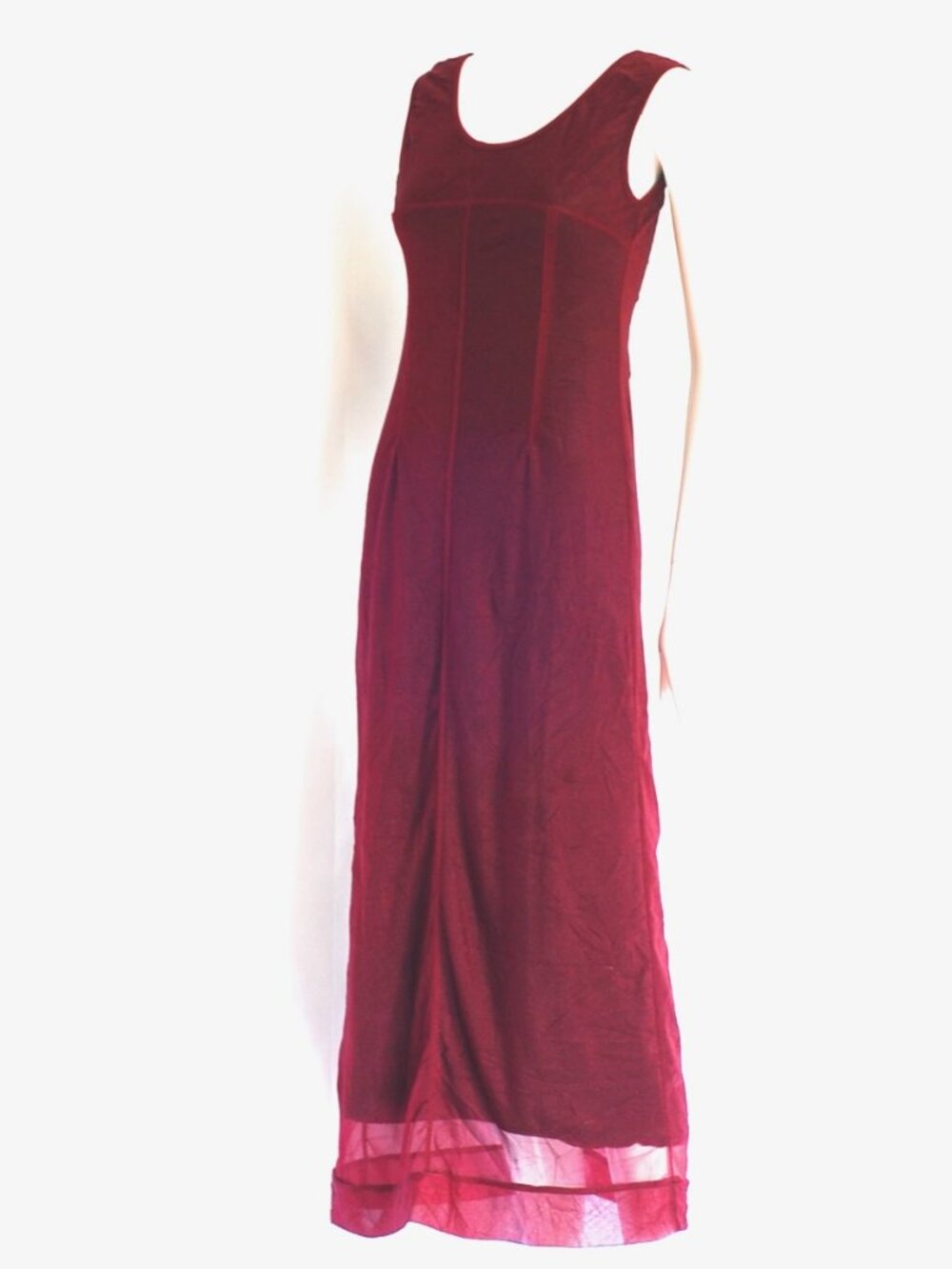 Tchin Tchin Cranberry Coloured Maxi Dress With Sheer Hemline - France
